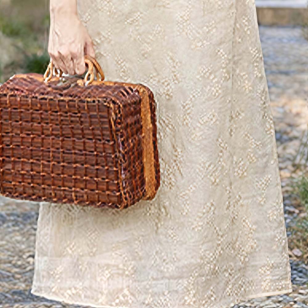 Casual Embroidered Slant Collar Stand Collar Half Sleeve Design Ramie Midi Dress With Pockets