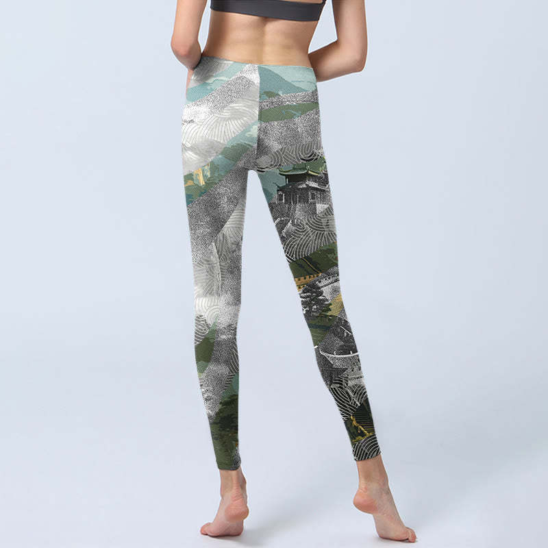 Ancient Style Great Wall Print Sports Fitness Leggings Women's Yoga Pants