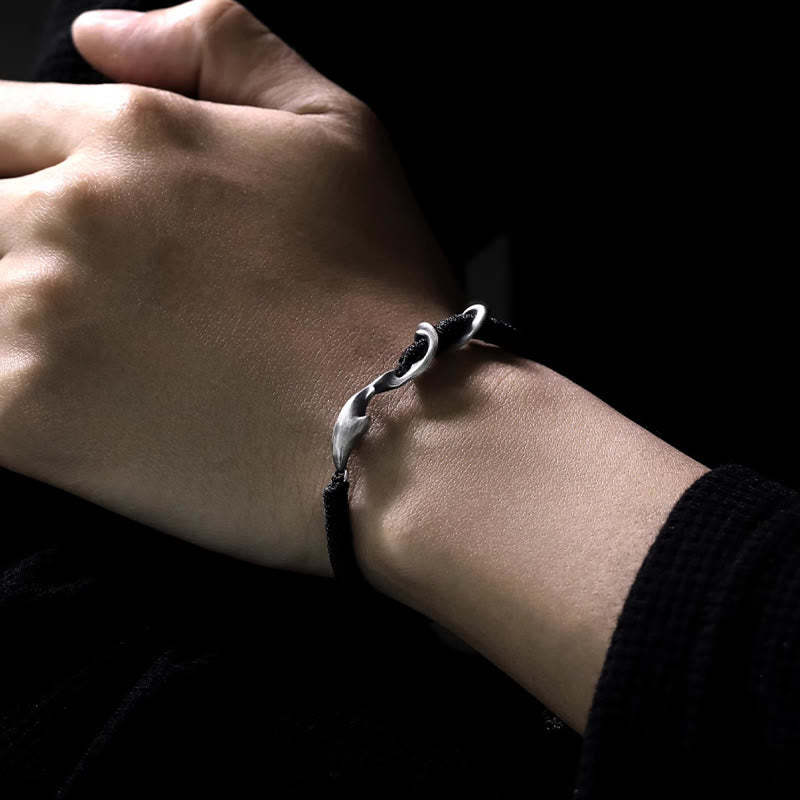 999 Sterling Silver Shark Black Wax Rope Protection Bracelet