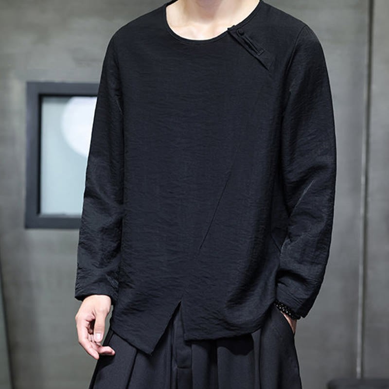 Fall Solid Round Neck Long Sleeve T-Shirt Cotton Men Clothing
