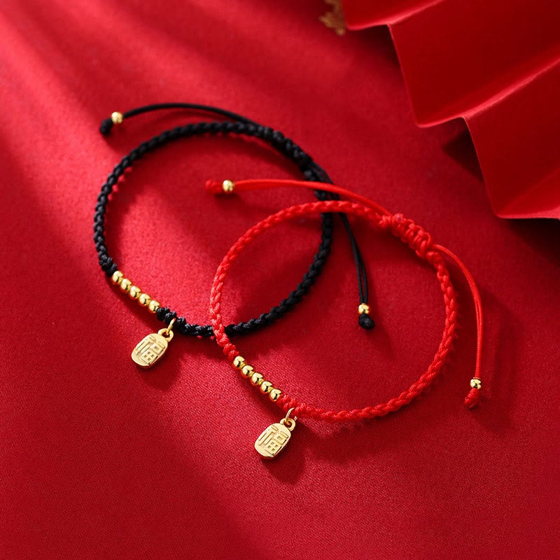 Handmade Fu Character Charm Luck Fortune Rope Bracelet