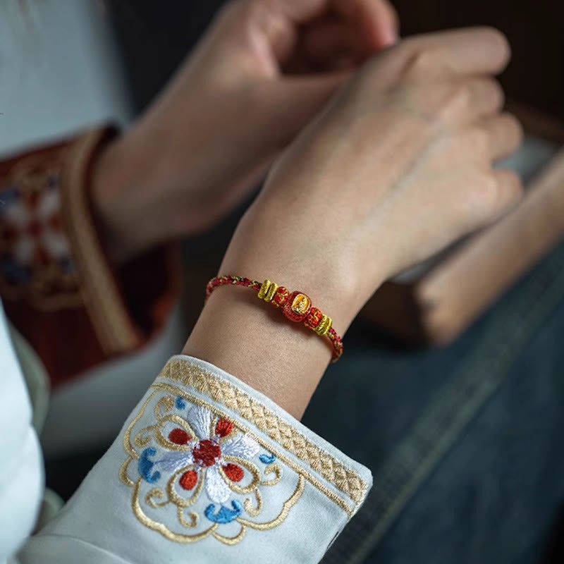 999 Gold Chinese Zodiac Natal mystic zen Year of the Snake Luck Handcrafted Rope Bracelet