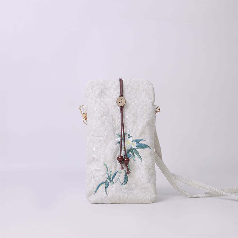 Small Embroidered Flowers Crossbody Bag Shoulder Bag Cellphone Bag 11*20cm