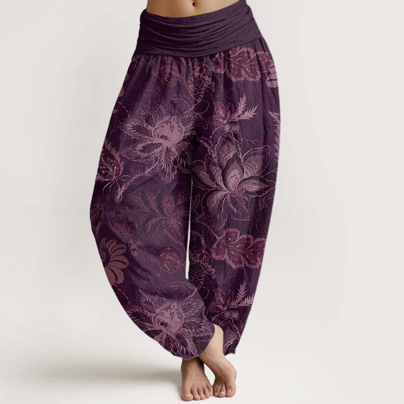 Casual Floral Leaves Women's Elastic Waist Harem Pants