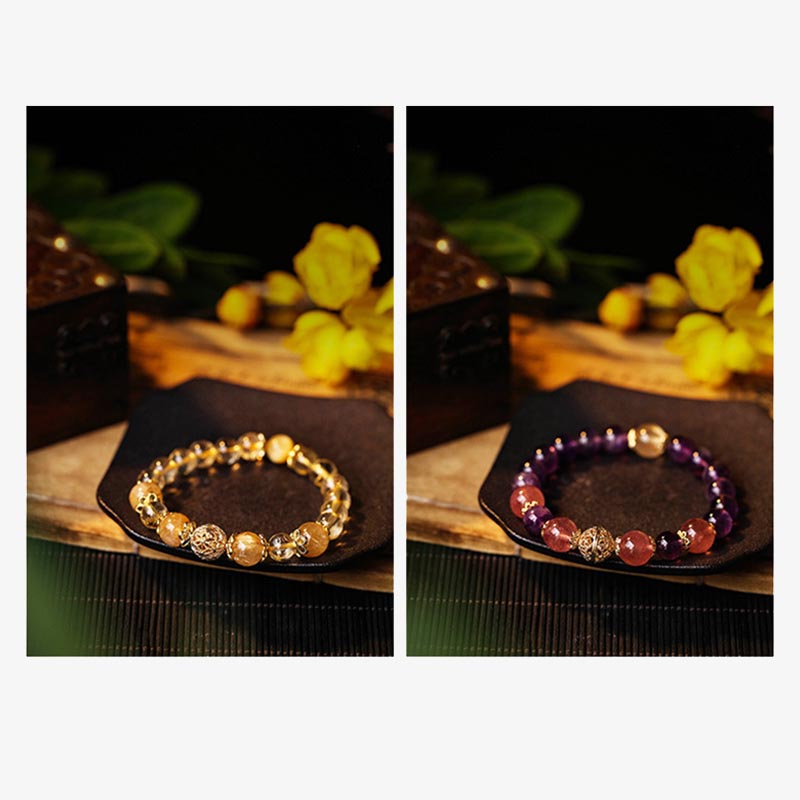 Natural Citrine Amethyst Rutilated Quartz Prosperity Protection Bracelet