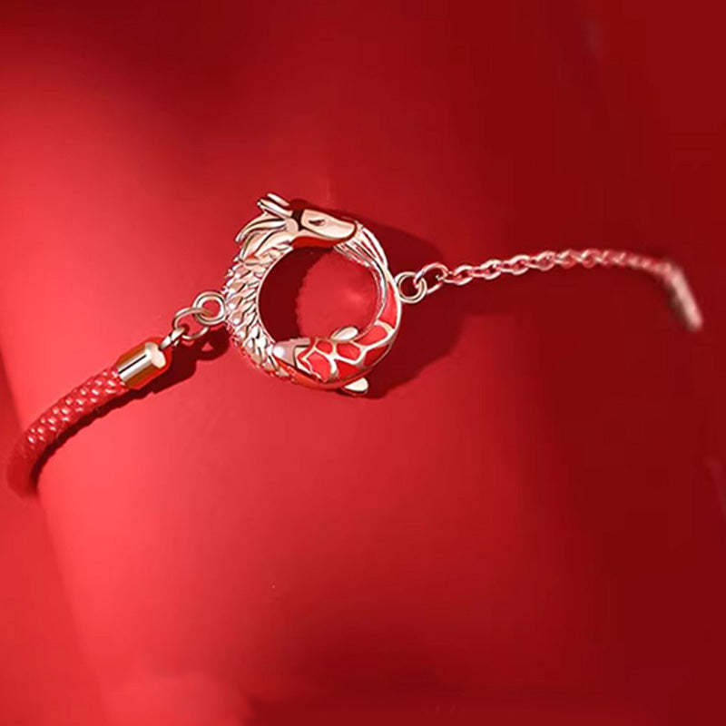 925 Sterling Silver Year Of The Dragon Copper Koi Fish Luck Protection Bracelet