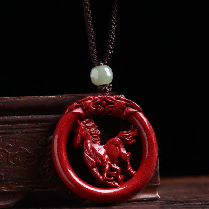 Chinese Zodiac Cinnabar Hetian Jade Peace Buckle Calm Necklace Pendant