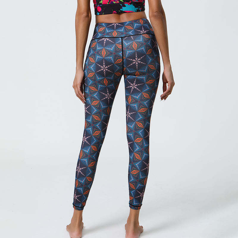 Flowers Geometric Mandalas Print Sports Fitness Yoga High Waist Leggings Women's Pants