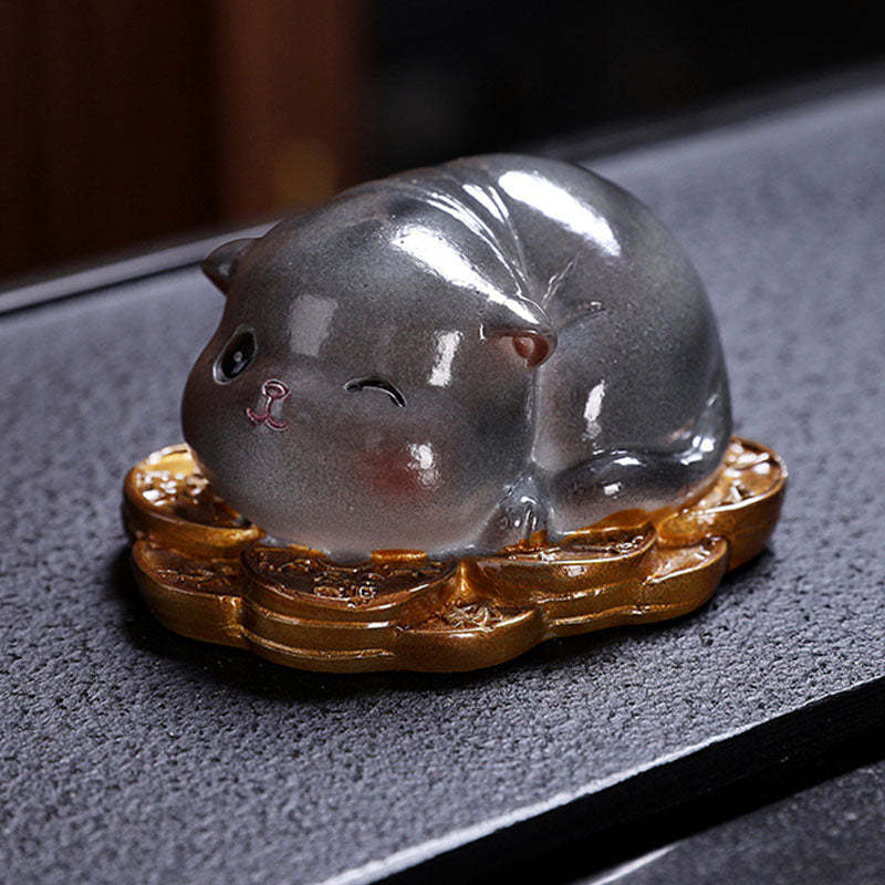 Color Changing Cute Mini Cat Resin Tea Pet Wealth Home Figurine Decoration