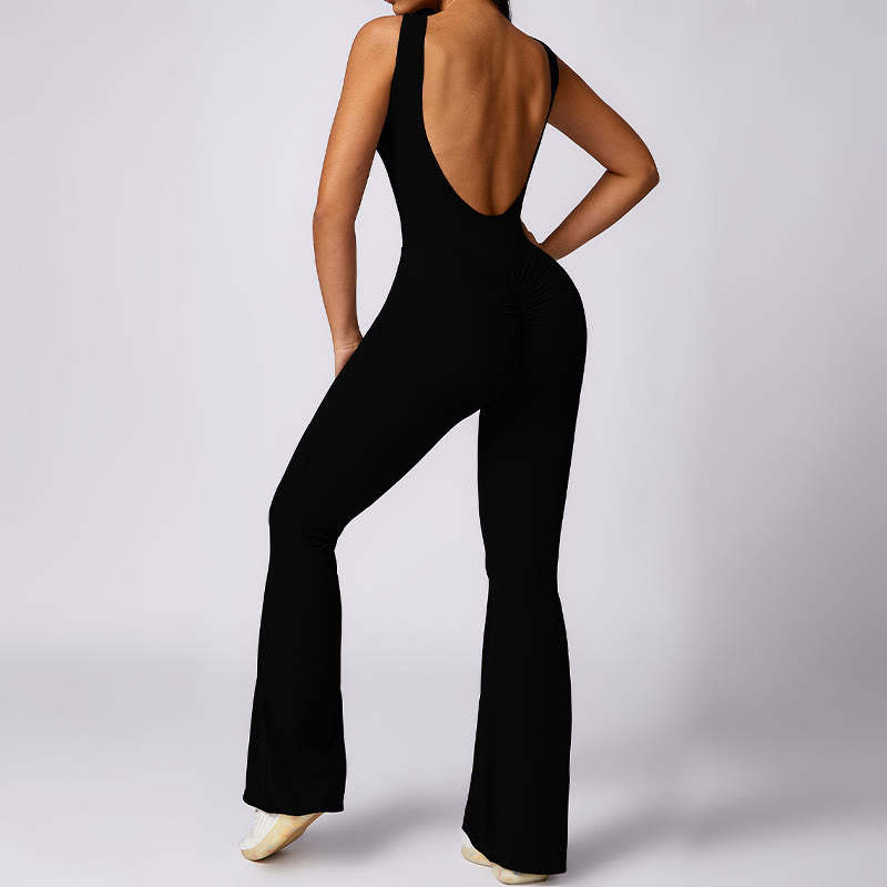 Women Casual Sleeveless Jumpsuit Flare Pants Sports Fitness Yoga Bodysuit