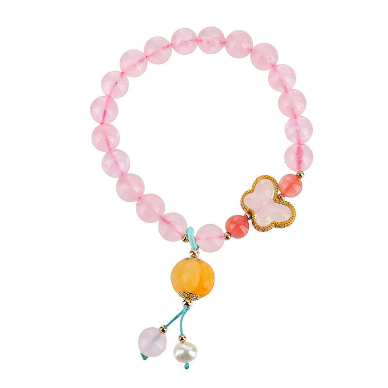Natural Pink Crystal Butterfly Pumpkin Love Bracelet