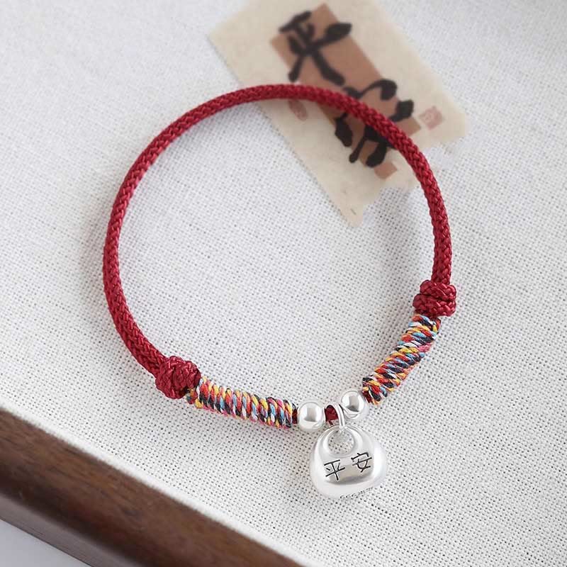 Handmade 925 Sterling Silver Fu Character Safe And Well Luck Braided Bracelet