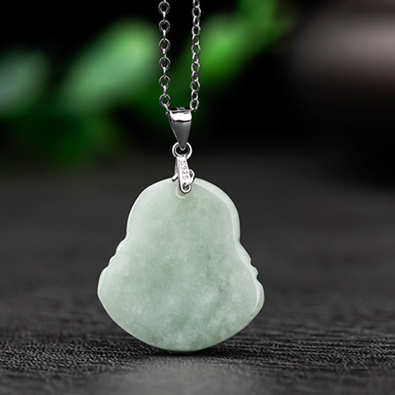 925 Sterling Silver Laughing mystic zen Jade Blessing Necklace Chain Pendant
