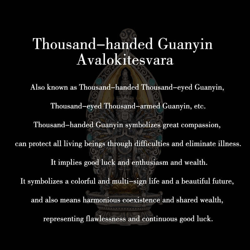 925 Sterling Silver Thousand-armed Guanyin Kwan Yin Avalokite?vara Wealth Necklace Pendant