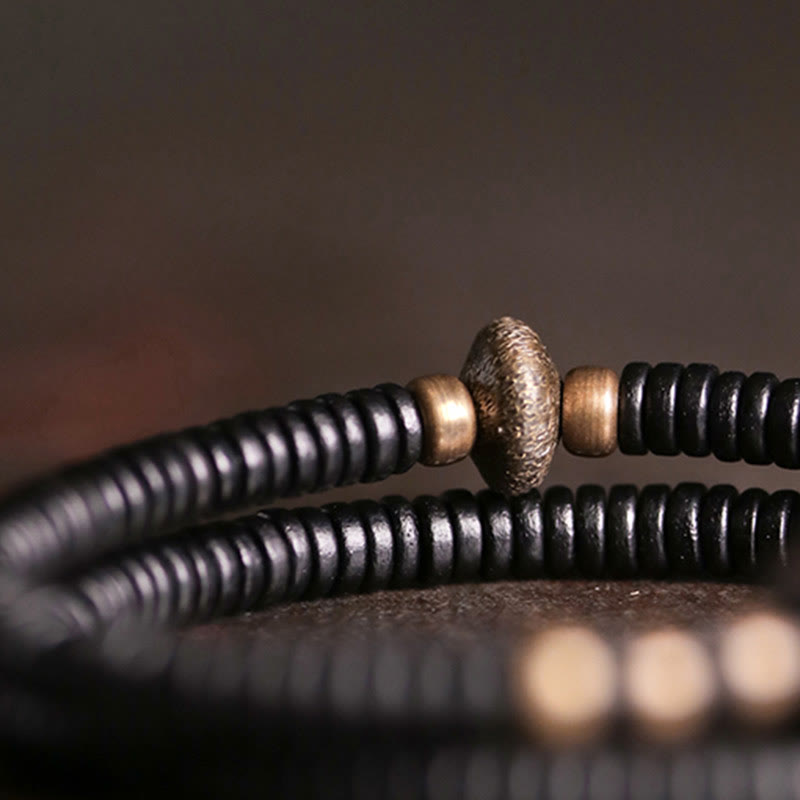 Ebony Wood Copper Brass Peace Double Wrap Bracelet