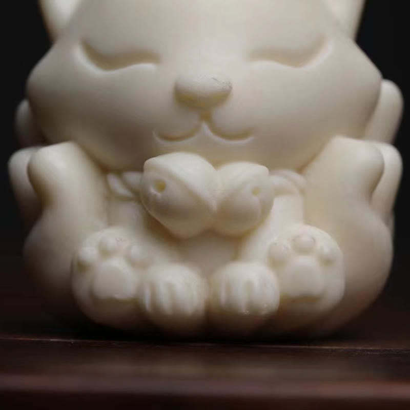 Mini Nine-Tailed Fox Ivory Fruit Sandalwood Green Sandalwood Blessing Decoration