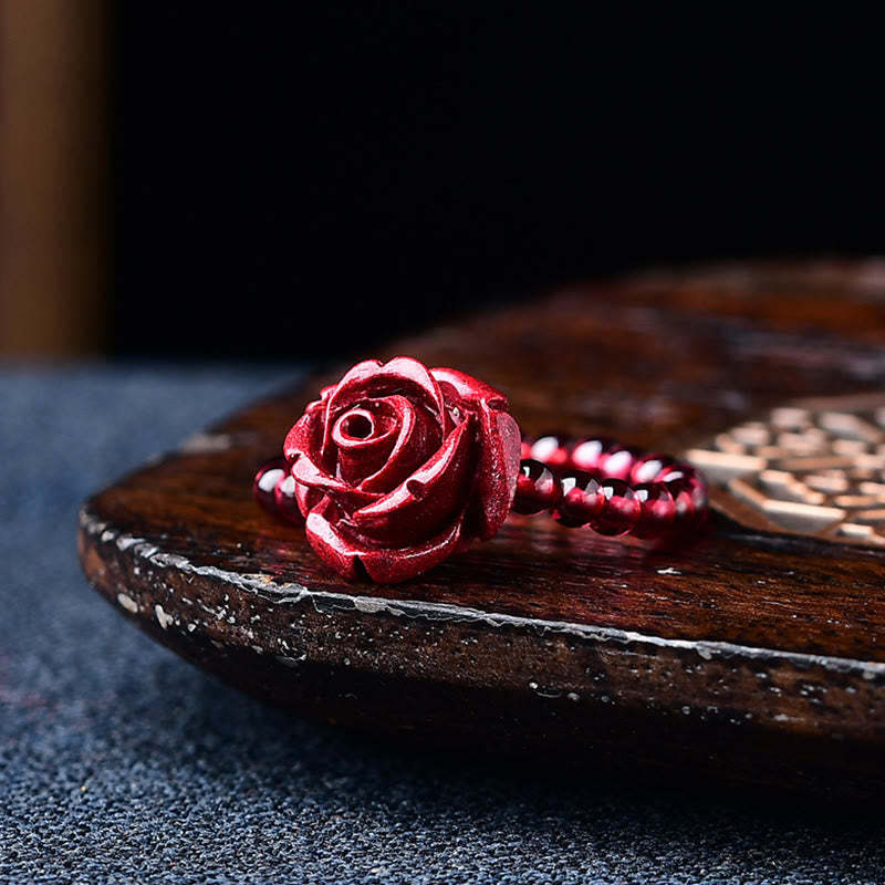 Garnet Cinnabar Lucky Bead PiXiu Om Mani Padme Hum Rose Protection Ring