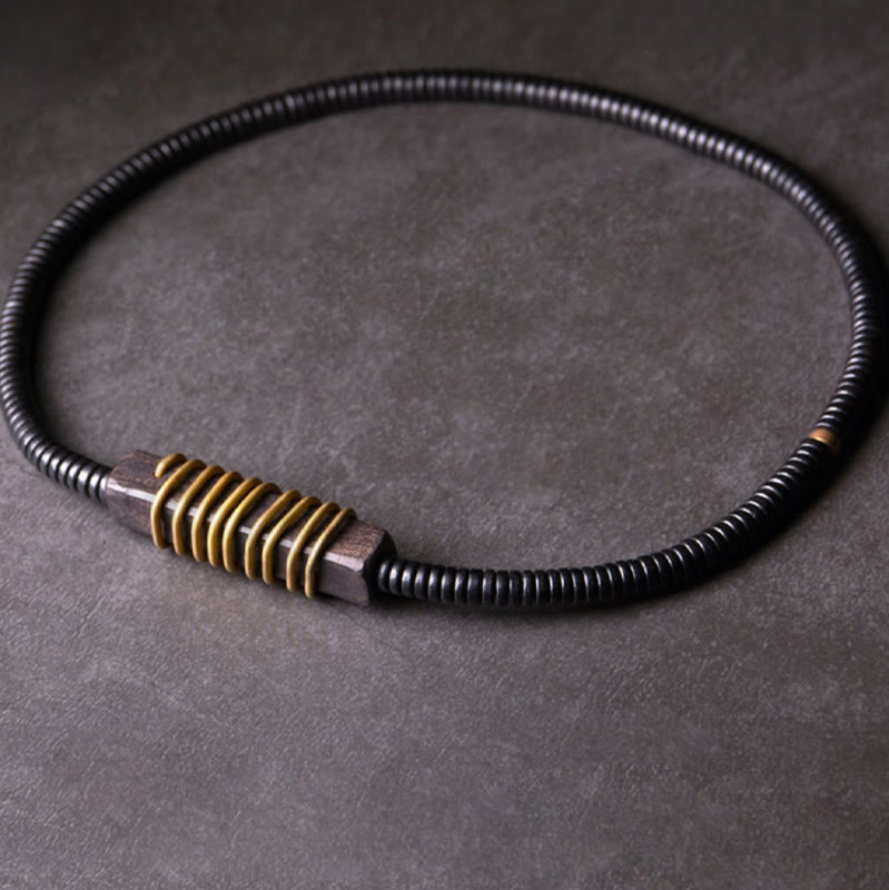 Ebony Wood Copper Brass Balance Ball Cuboid Double Wrap Bracelet Necklace