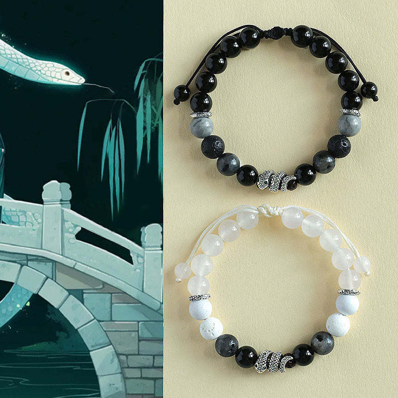 Black Onyx Black Glitter Stone White Agate White Turquoise Year Of The Snake Protection Bracelet