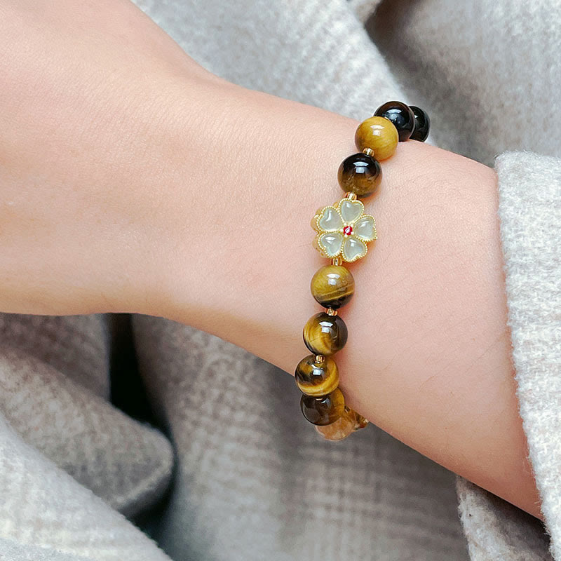 Natural Tiger Eye Citrine Beads Flower Bell Courage Bracelet