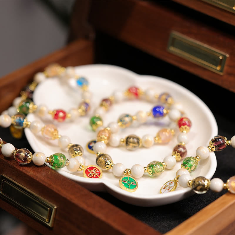 Tibetan Five God Of Wealth Fortune Liuli Glass Bead Incense Ash Porcelain Bead Charm Bracelet