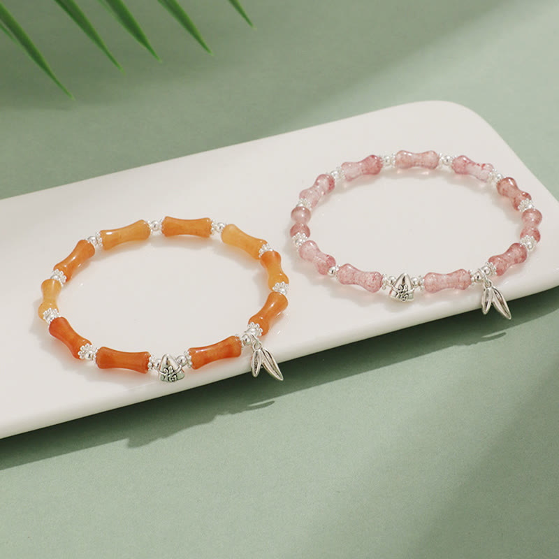 Peridot White Jade Strawberry Quartz Green Aventurine Bamboo Fu Character Luck Bracelet