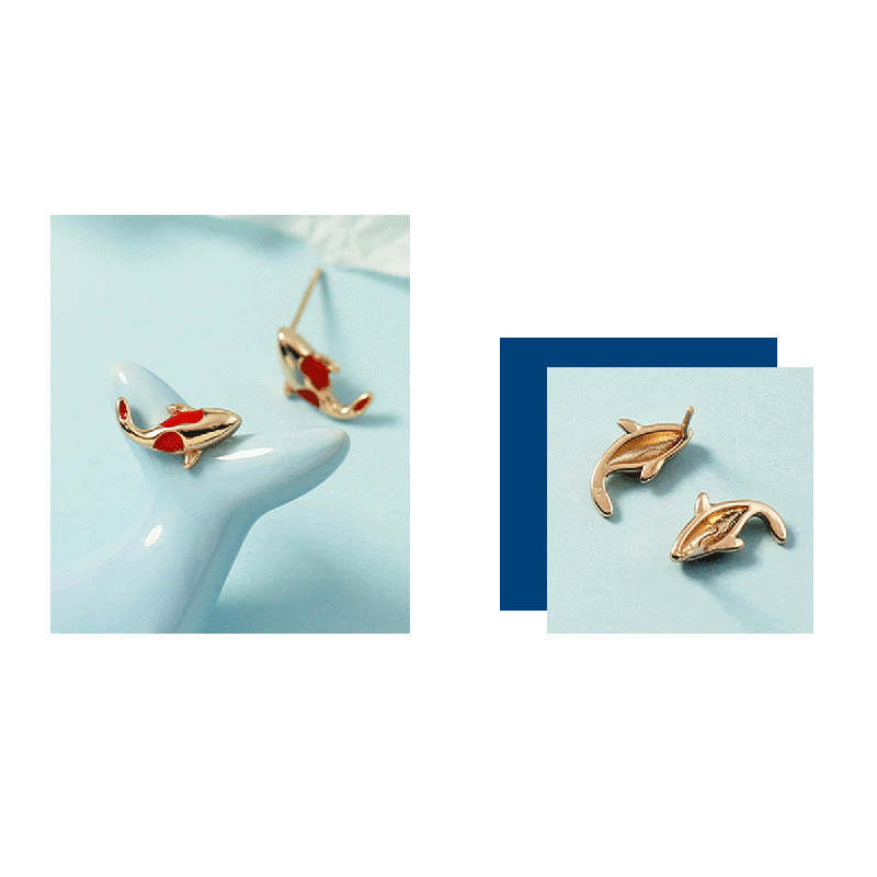 Copper Koi Fish Wealth Necklace Pendant Red Rope Bracelet Earrings Set