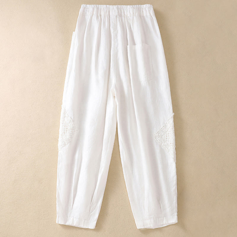 Summer Women's Cotton Drawstring Harem Pants With Pockets