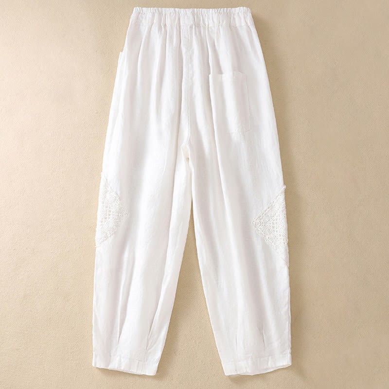 Summer Women's Cotton Drawstring Harem Pants With Pockets