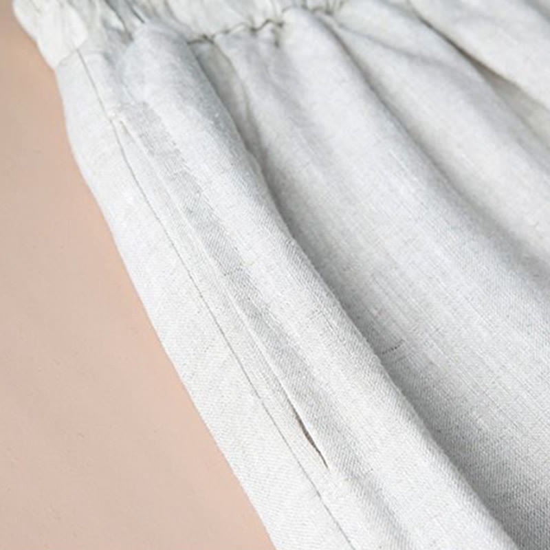 Women Casual Loose Cotton Linen Embroidery Wide Leg Pants With Pockets