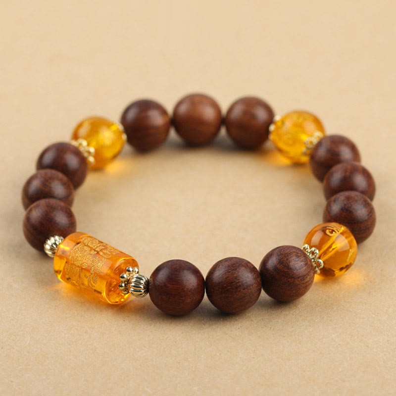 Natural Phoebe Zhennan Wood Om Mani Padme Hum God Of Wealth Crystal Protection Bracelet