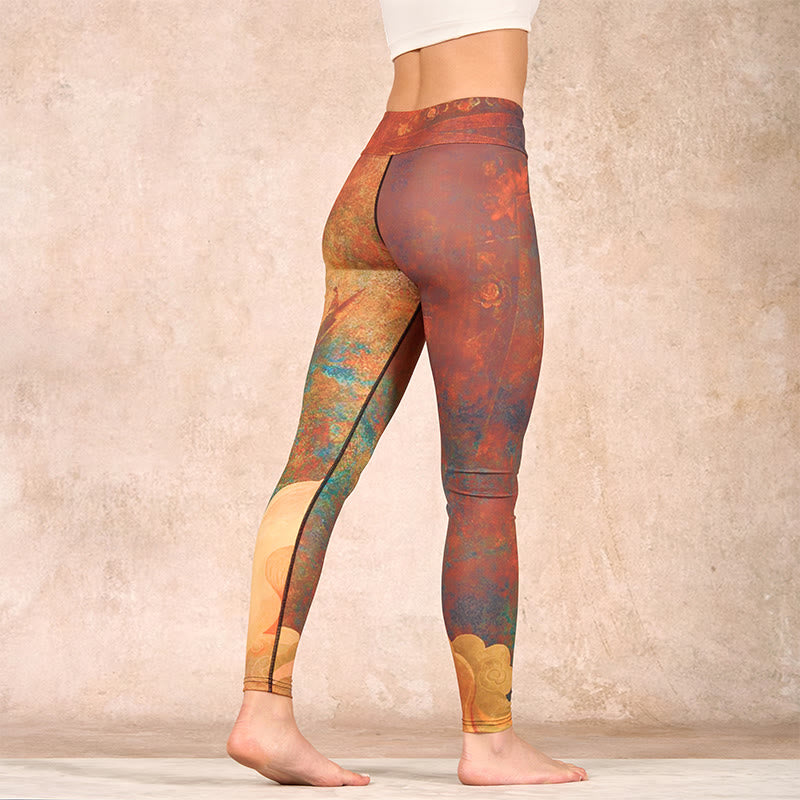 Auspicious Clouds Print Lycra Fabric Fitness Leggings Women's Yoga Pants