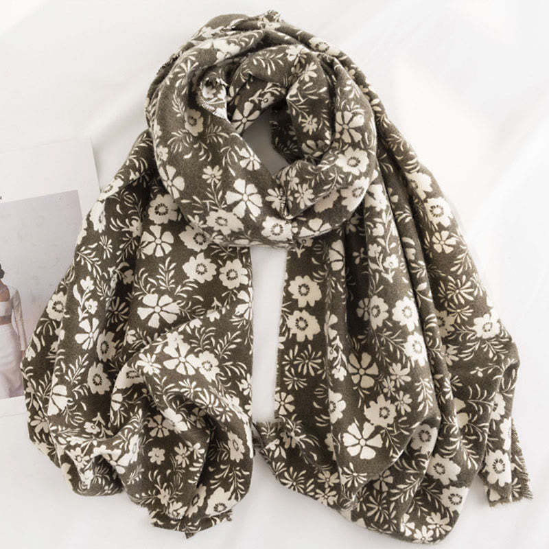 Tibetan Shawl Fresh Daisy Print Fall Winter Soft Warm Travel Scarf Wrap