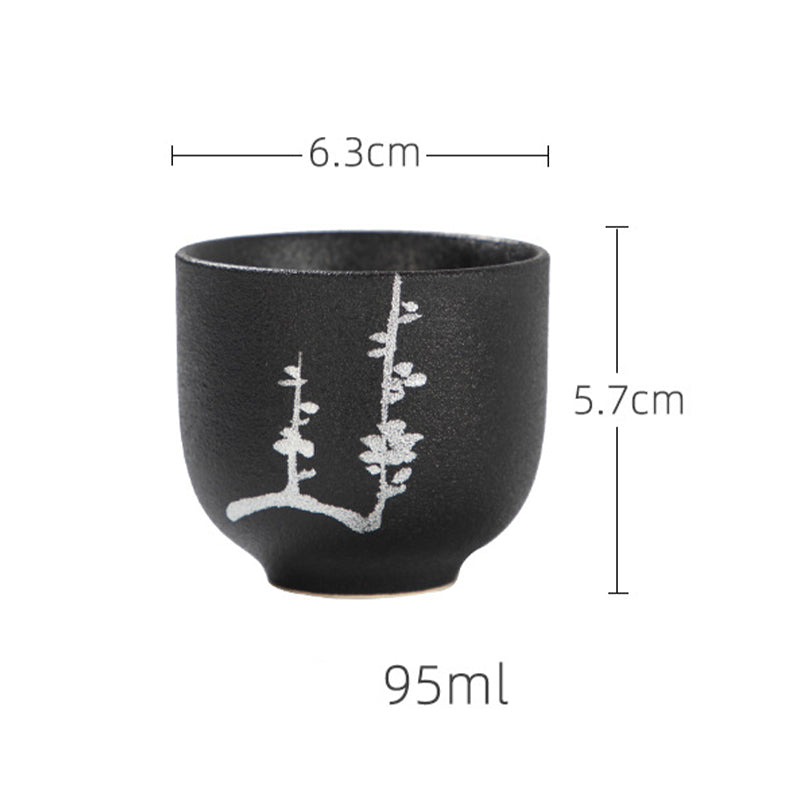 Hand Painted Lotus Flower Bamboo Chrysanthemum Black Pottery Ceramic Teacup Kung Fu Tea Cup 95ml