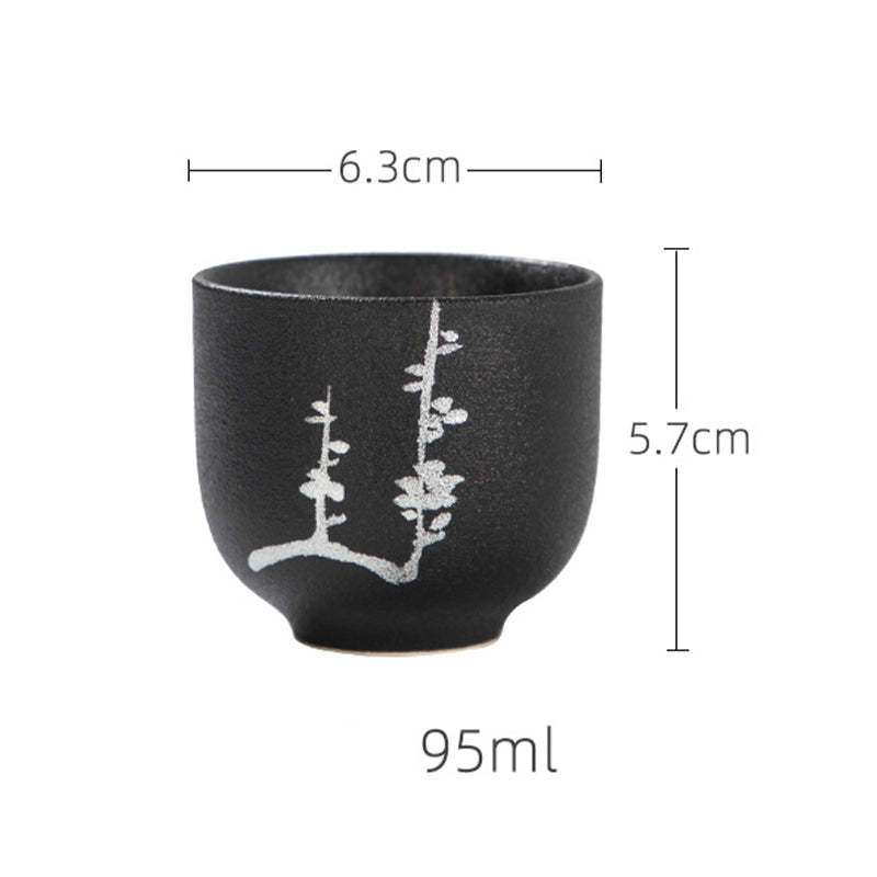 Hand Painted Lotus Flower Bamboo Chrysanthemum Black Pottery Ceramic Teacup Kung Fu Tea Cup 95ml