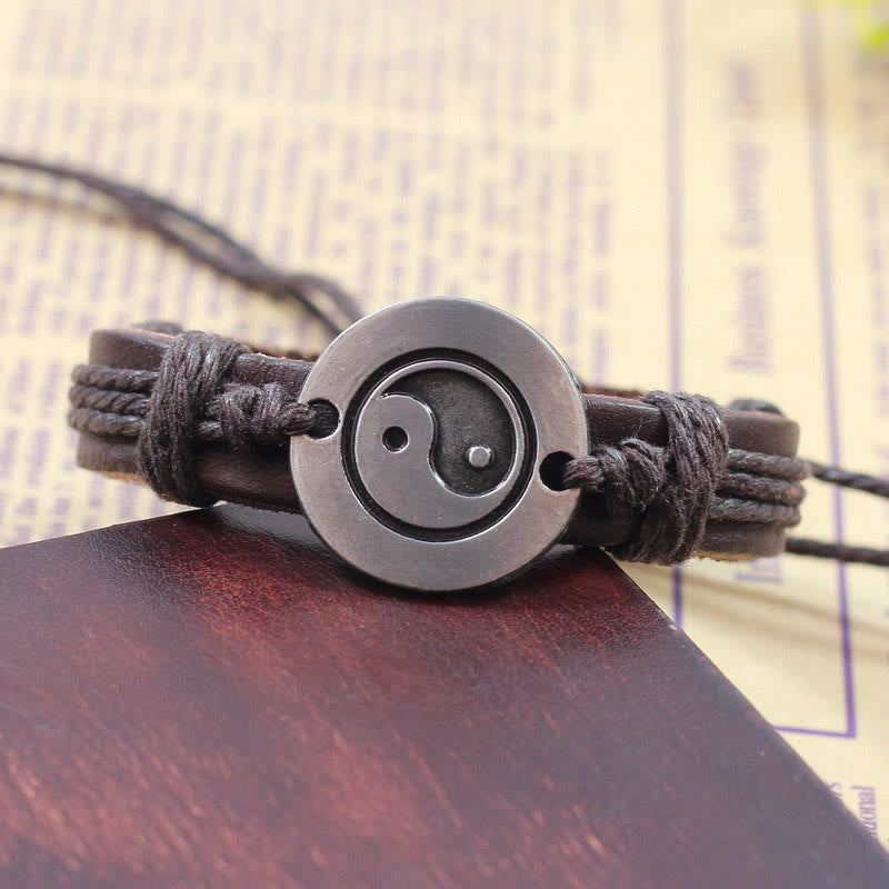 Retro Yin Yang Leather Harmony String Bracelet