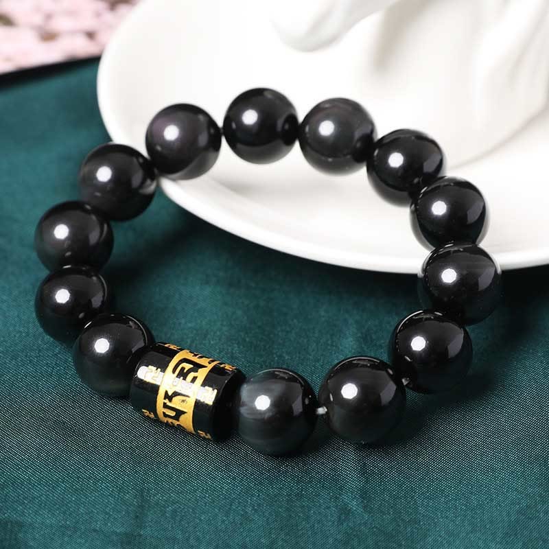 Rainbow Obsidian Om Mani Padme Hum Swastika Positive Bracelet