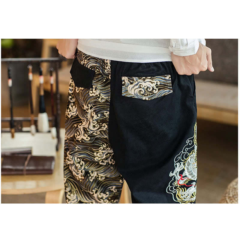 Dragon Pattern Two-tone Men's Pants With Pockets