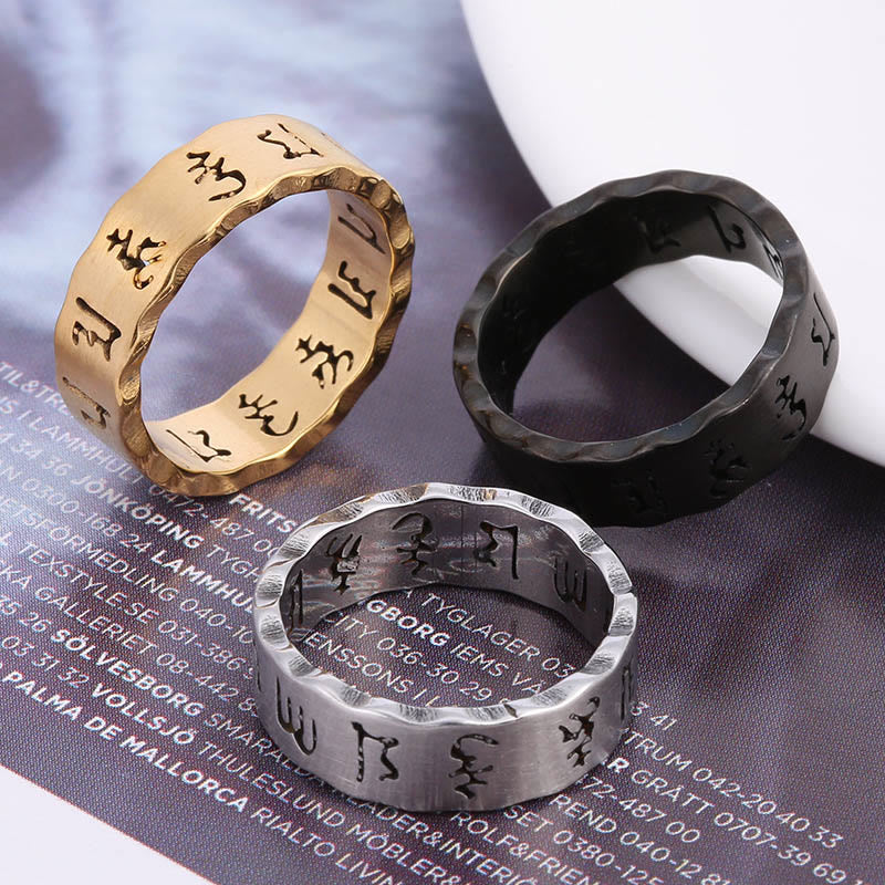 Tibetan Hollow Om Mani Padme Hum Titanium Steel Balance Ring