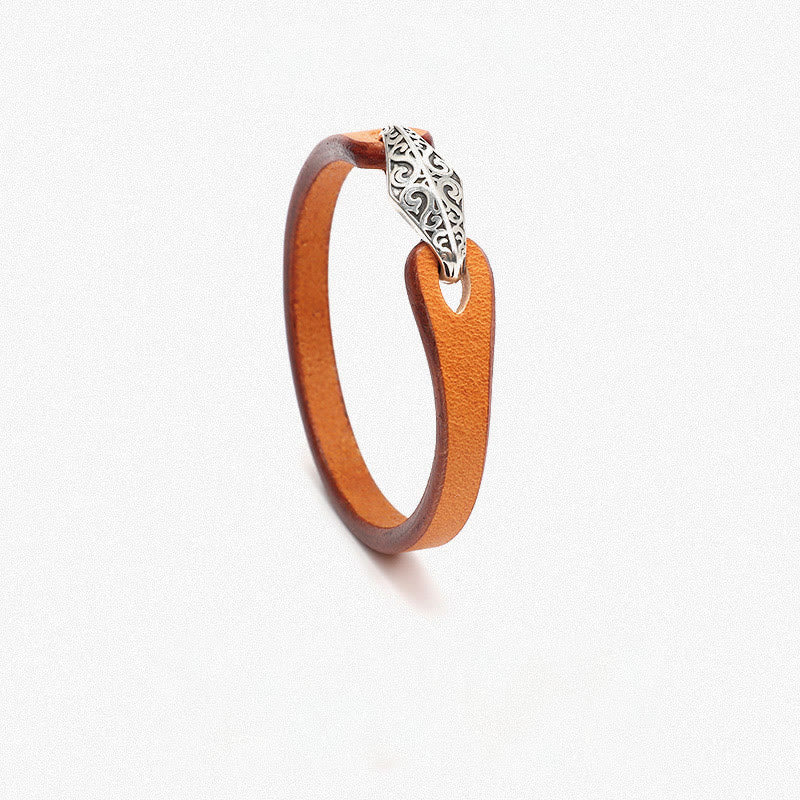 925 Sterling Silver Leather Multi-turn Protection Bracelet