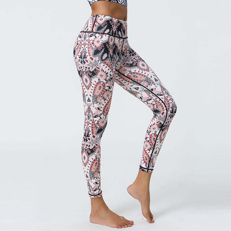 Flowers Feathers Sun Moon Print Sports Fitness Yoga High Waist Leggings Women's Pants