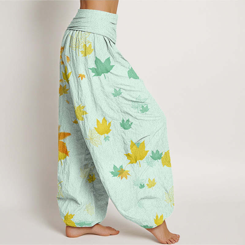 Maple Leaf Pattern Women's Elastic Waist Harem Pants