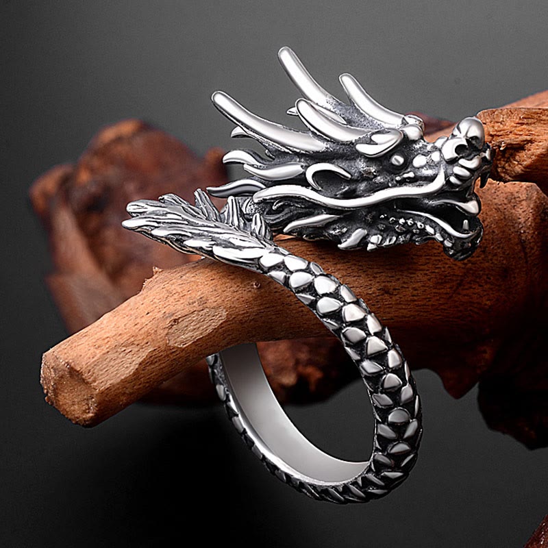 990 Sterling Silver Vintage Dragon Design Luck Protection Strength Adjustable Ring