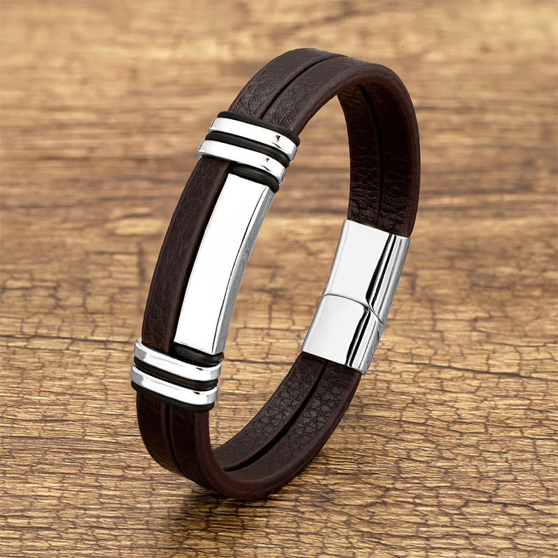 Brown Leather Titanium Steel Buckle Balance Bracelet