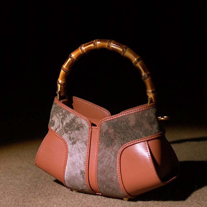 Retro Peony Branches Bamboo Handle Song Brocade Xiangyunsha Silk Crossbody Bag Hangbags