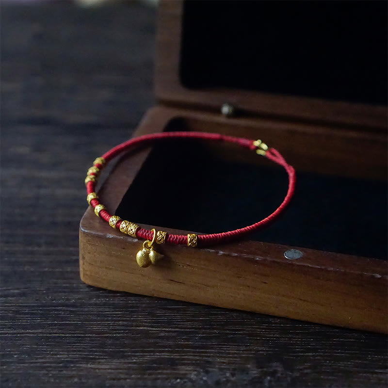 999 Gold Small Gourd Charm Handmade Luck Strength?Rope Bracelet