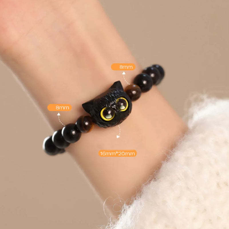 Cute Ebony Wood Cat Head Pattern Peace Bracelet