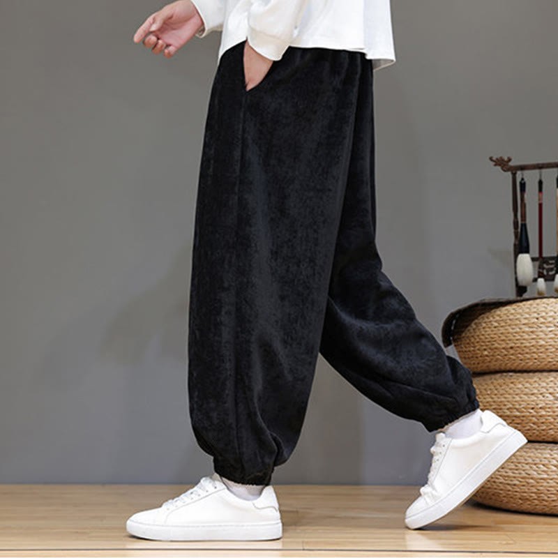 Fall Winter Men's Drawstring Chenille Harem Pants With Pockets