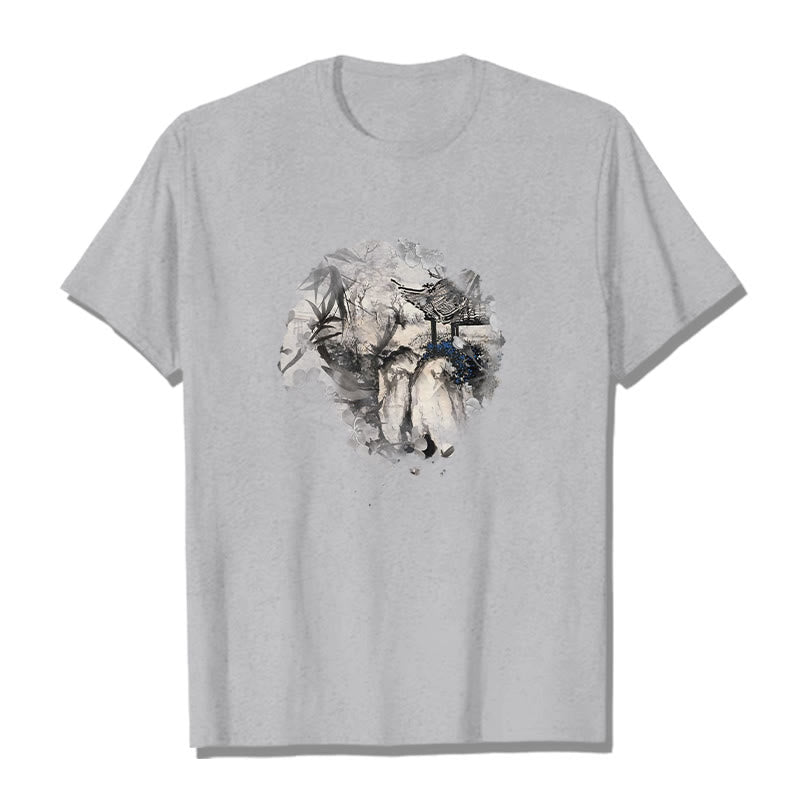 Chinese Bamboo Mountain Pavilion Design Pattern Tee T-shirt