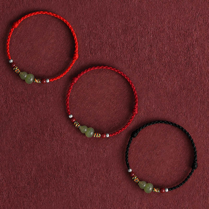 Natural Hetian Jade Gourd Protection Luck Braided Bracelet Anklet